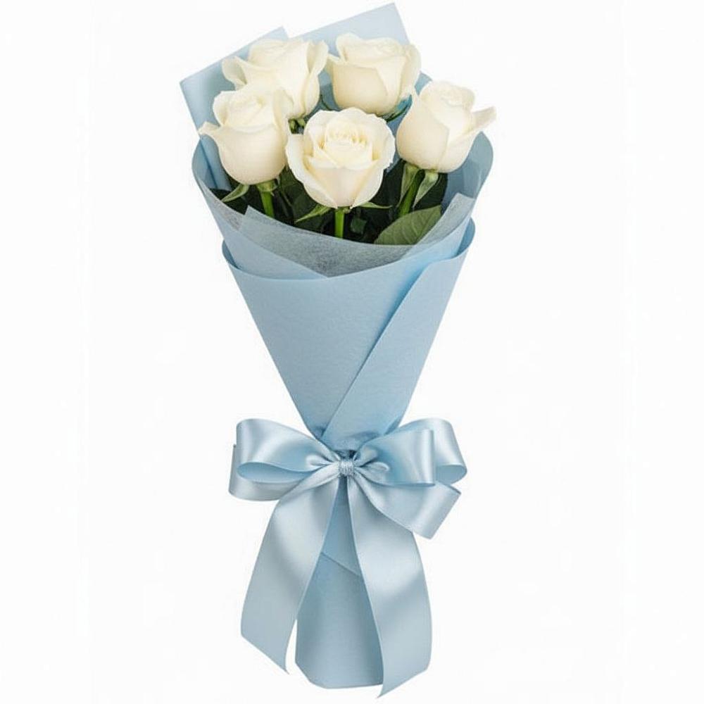 Букет 5 Белых роз Проуд в Поселке имени Свердлова