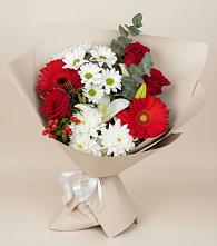 Букет цветов из:  Розы, Хризантемы, Герберы и Лилии в Поселке имени Свердлова